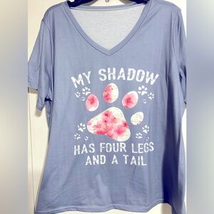 V-Neck Tee with Pink Floral Paw Print